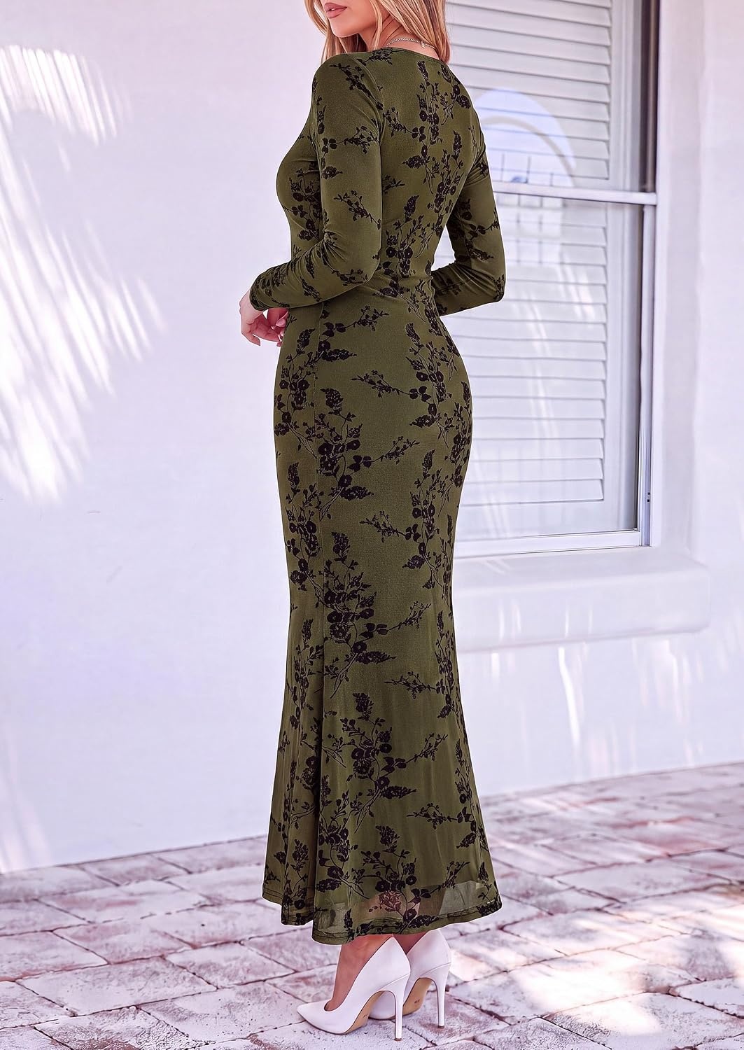 image:imagePRETTYGARDEN Womens Formal Floral Maxi Dress Fall Wedding Guest DressesArmy Green