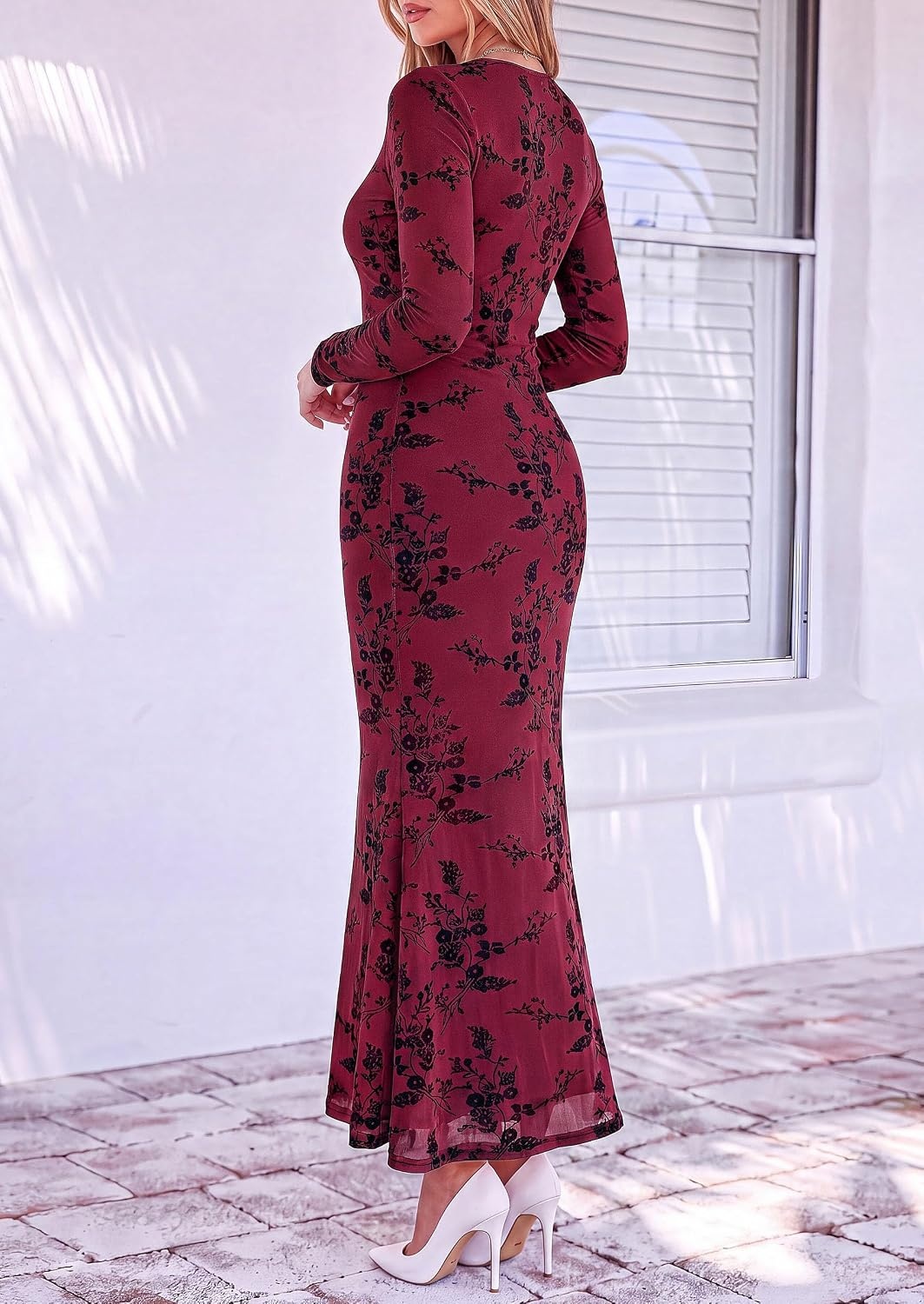 image:imagePRETTYGARDEN Womens Formal Floral Maxi Dress Fall Wedding Guest DressesBurgundy