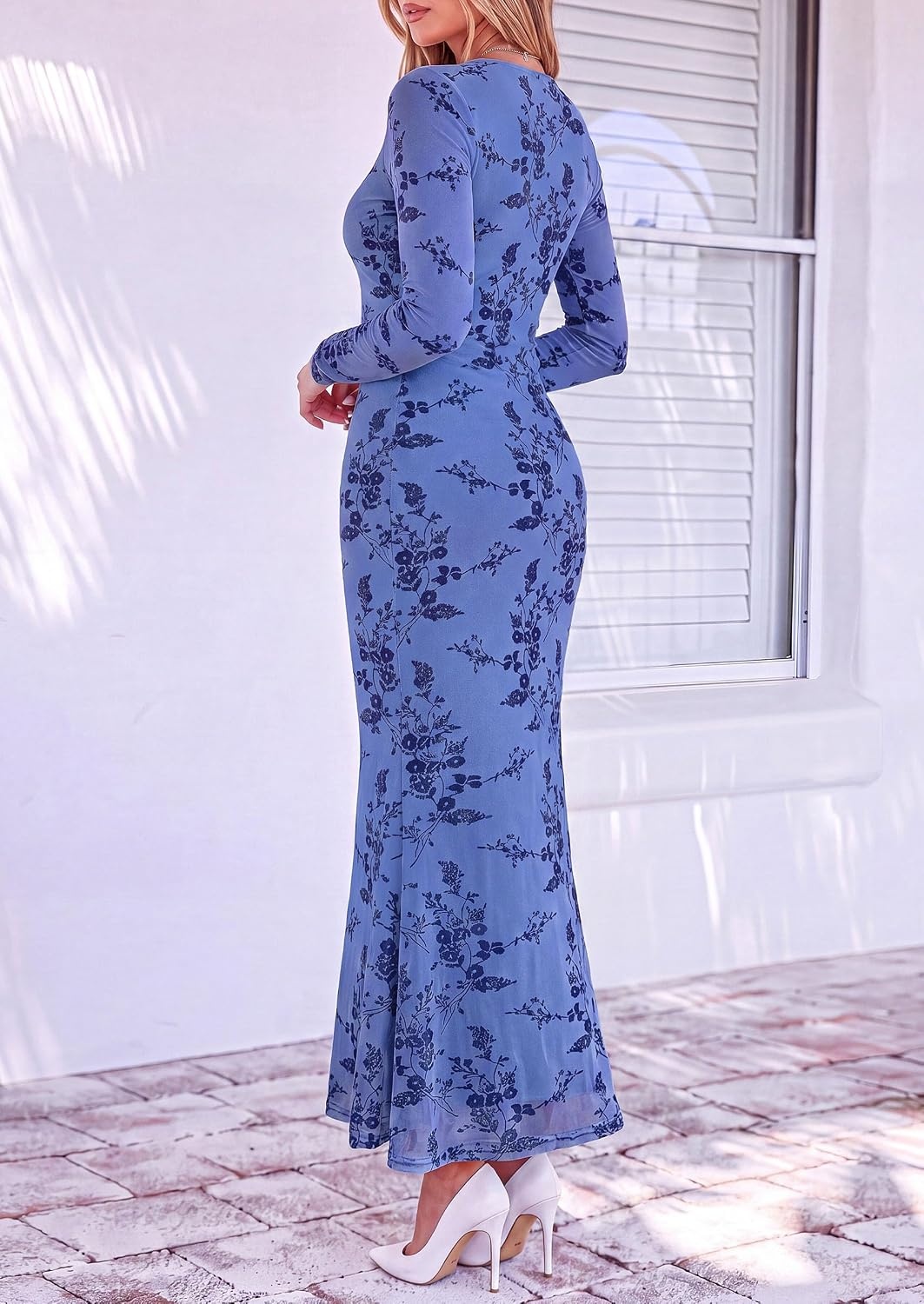 image:imagePRETTYGARDEN Womens Formal Floral Maxi Dress Fall Wedding Guest DressesDusty Blue