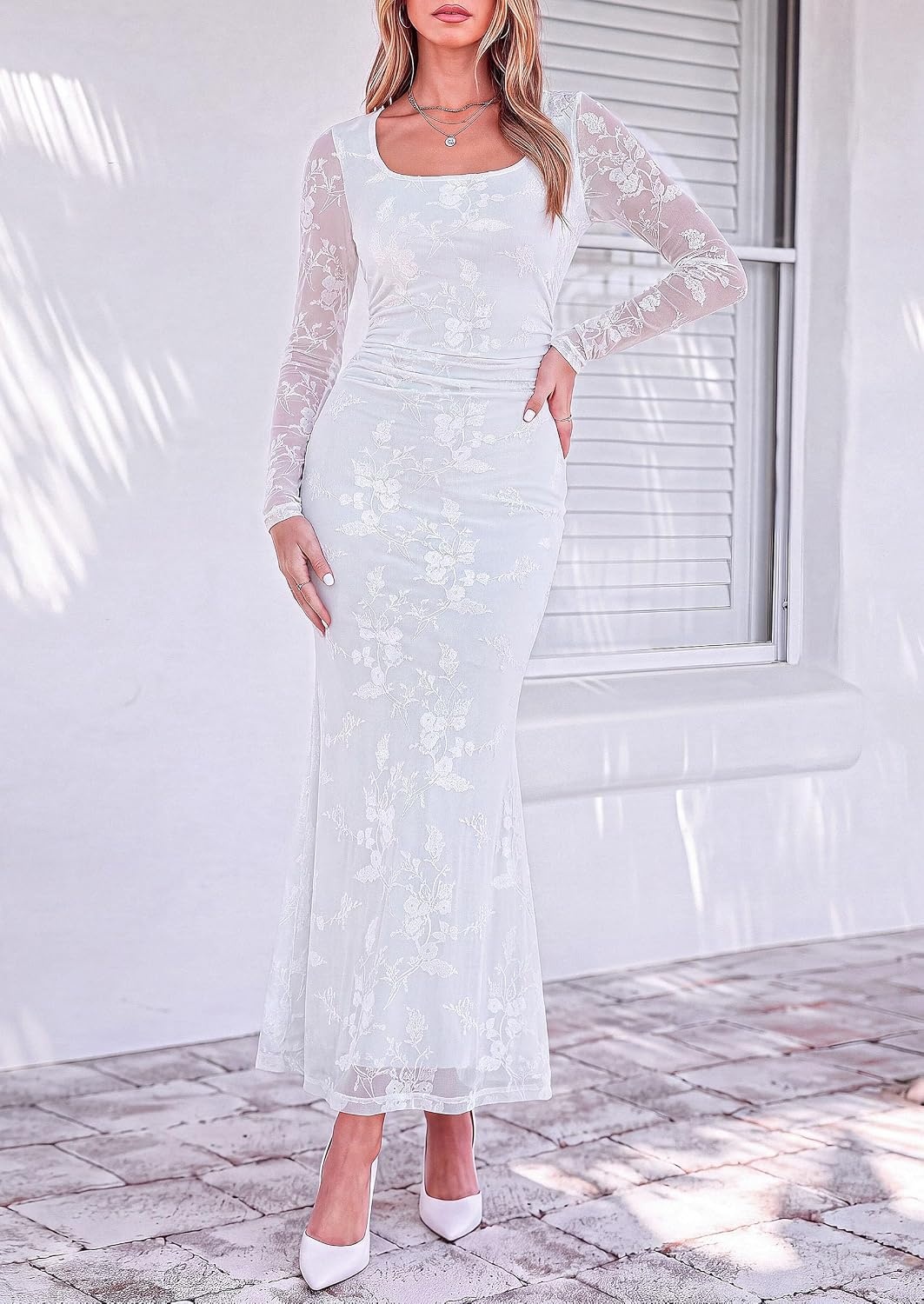 image:imagePRETTYGARDEN Womens Formal Floral Maxi Dress Fall Wedding Guest DressesWhite