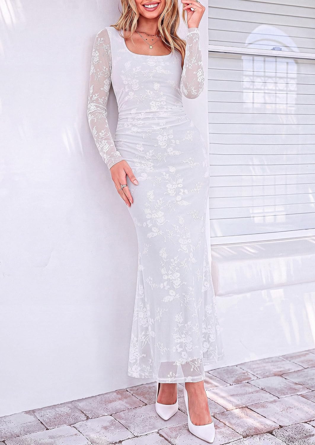 image:imagePRETTYGARDEN Womens Formal Floral Maxi Dress Fall Wedding Guest DressesWhite