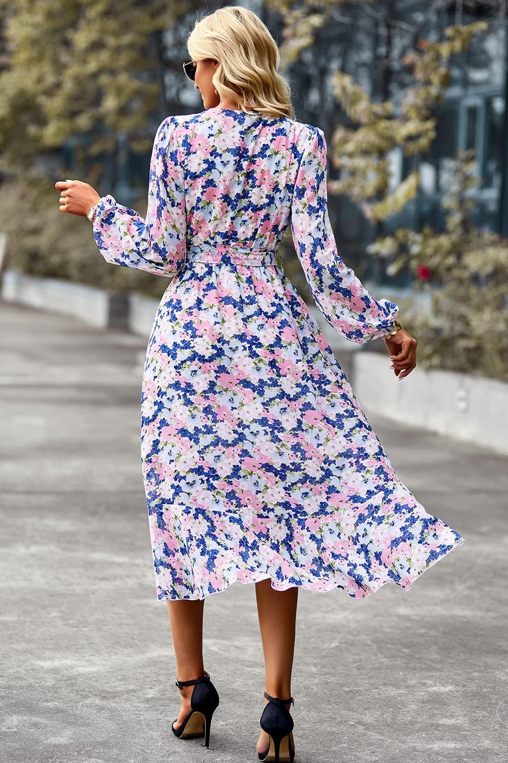 image:imagePRETTYGARDEN Womens Long Sleeve Boho Maxi Fall Floral Wedding Guest DressesFloral Apricot