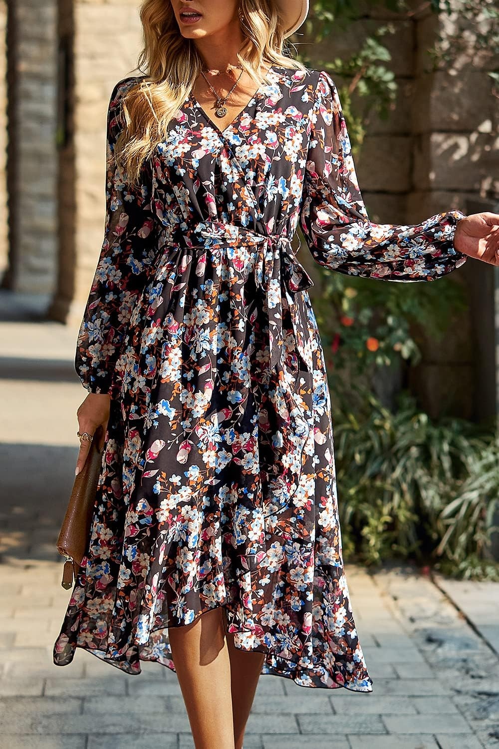 image:imagePRETTYGARDEN Womens Long Sleeve Boho Maxi Fall Floral Wedding Guest DressesFloral Black