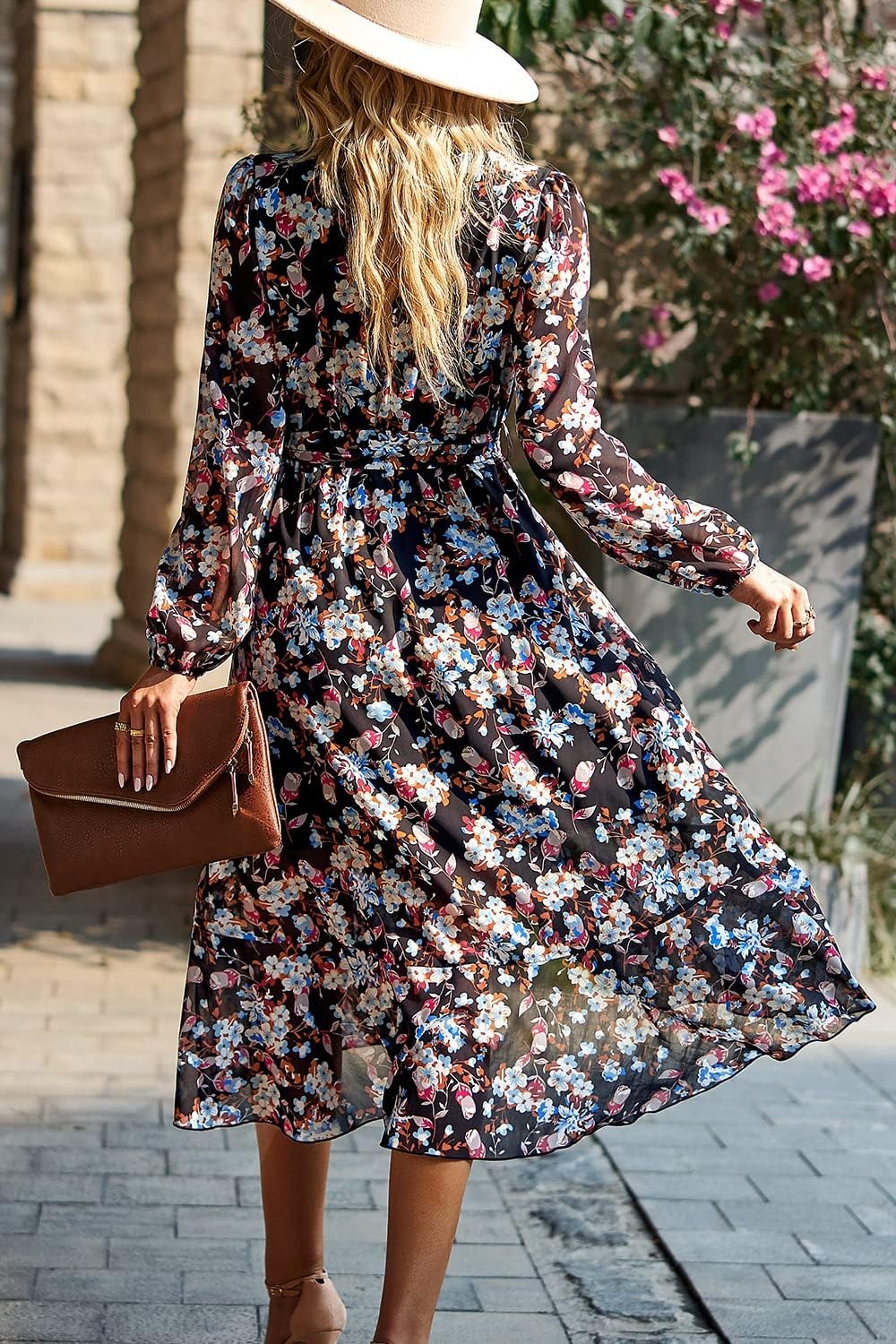 image:imagePRETTYGARDEN Womens Long Sleeve Boho Maxi Fall Floral Wedding Guest DressesFloral Black