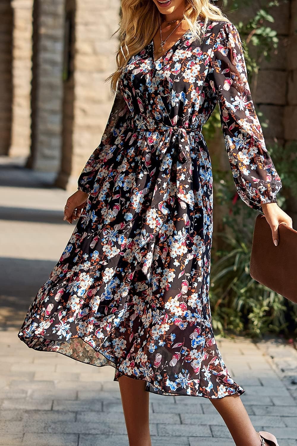 image:imagePRETTYGARDEN Womens Long Sleeve Boho Maxi Fall Floral Wedding Guest DressesFloral Black