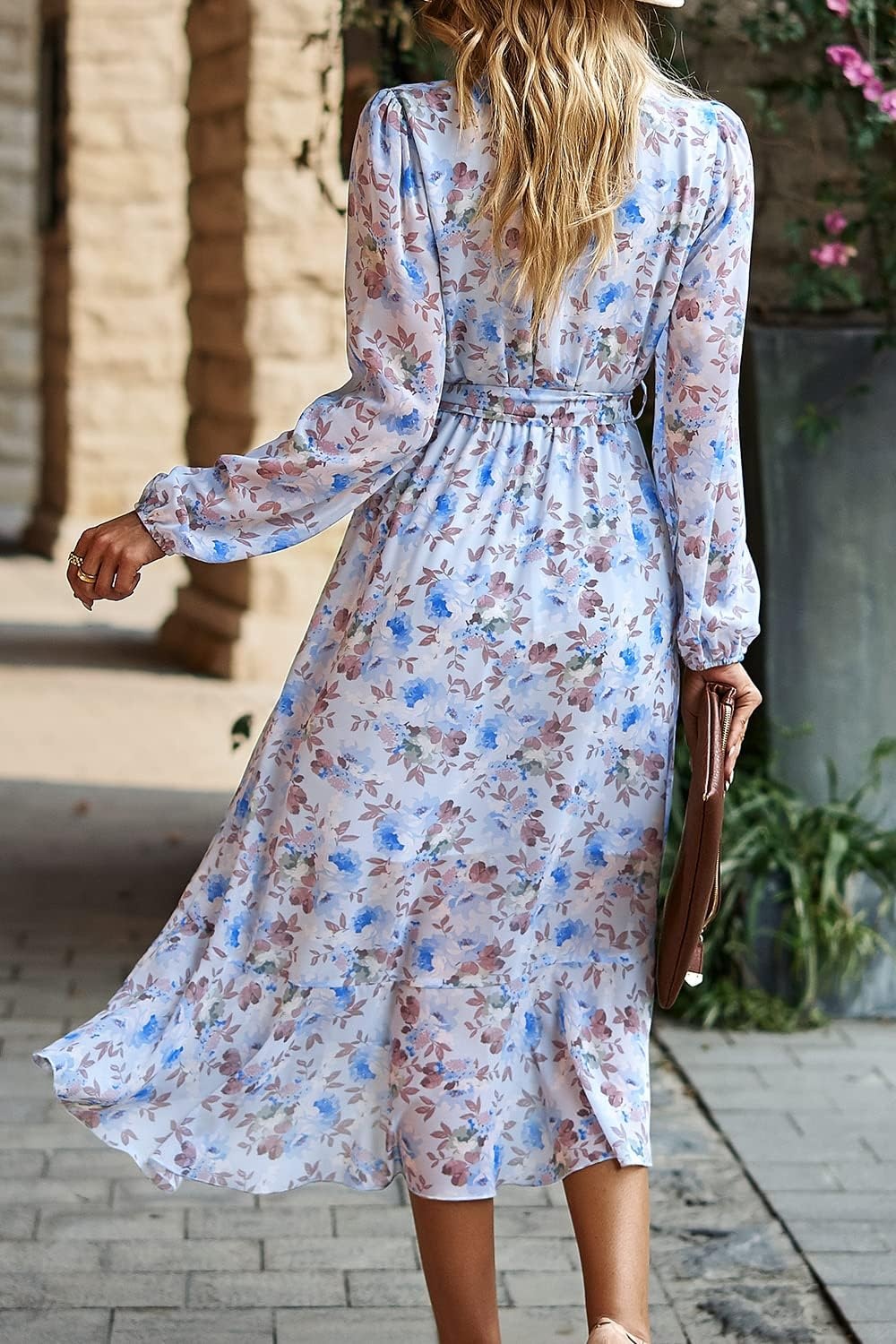 image:imagePRETTYGARDEN Womens Long Sleeve Boho Maxi Fall Floral Wedding Guest DressesFloral Light Blue