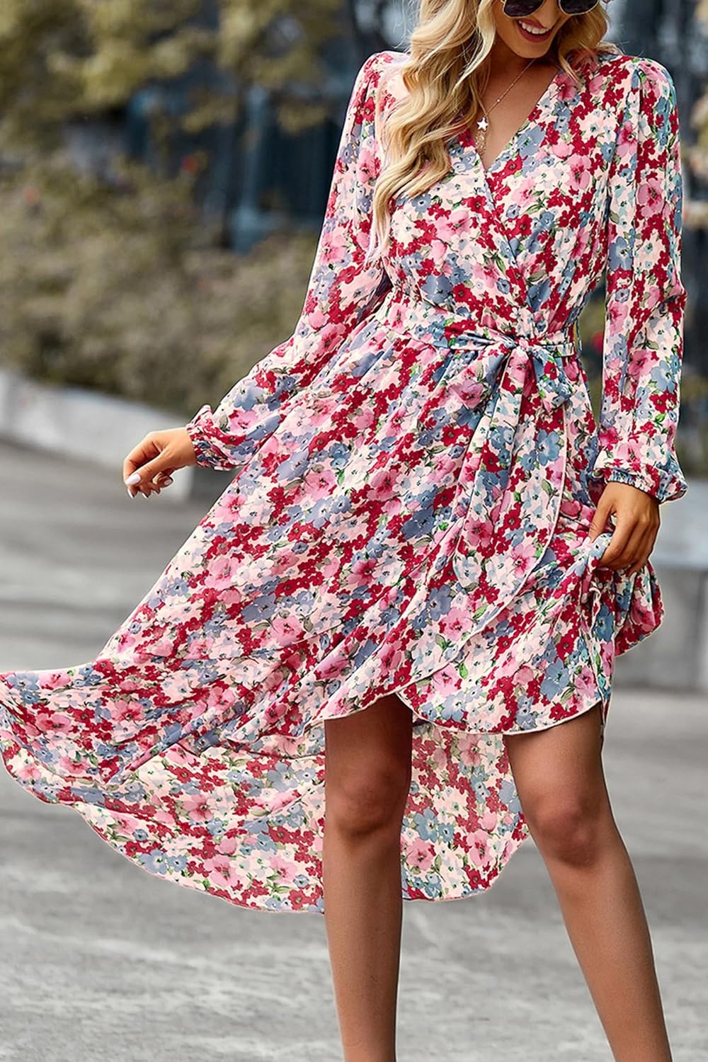 image:imagePRETTYGARDEN Womens Long Sleeve Boho Maxi Fall Floral Wedding Guest DressesFloral Pink