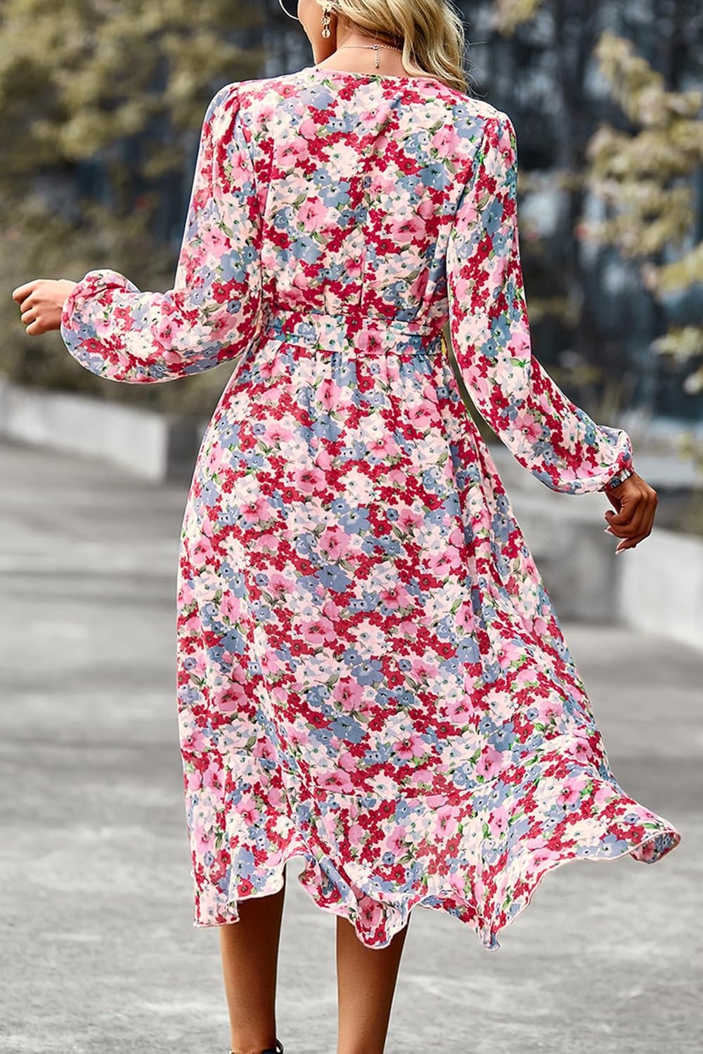 image:imagePRETTYGARDEN Womens Long Sleeve Boho Maxi Fall Floral Wedding Guest DressesFloral Pink