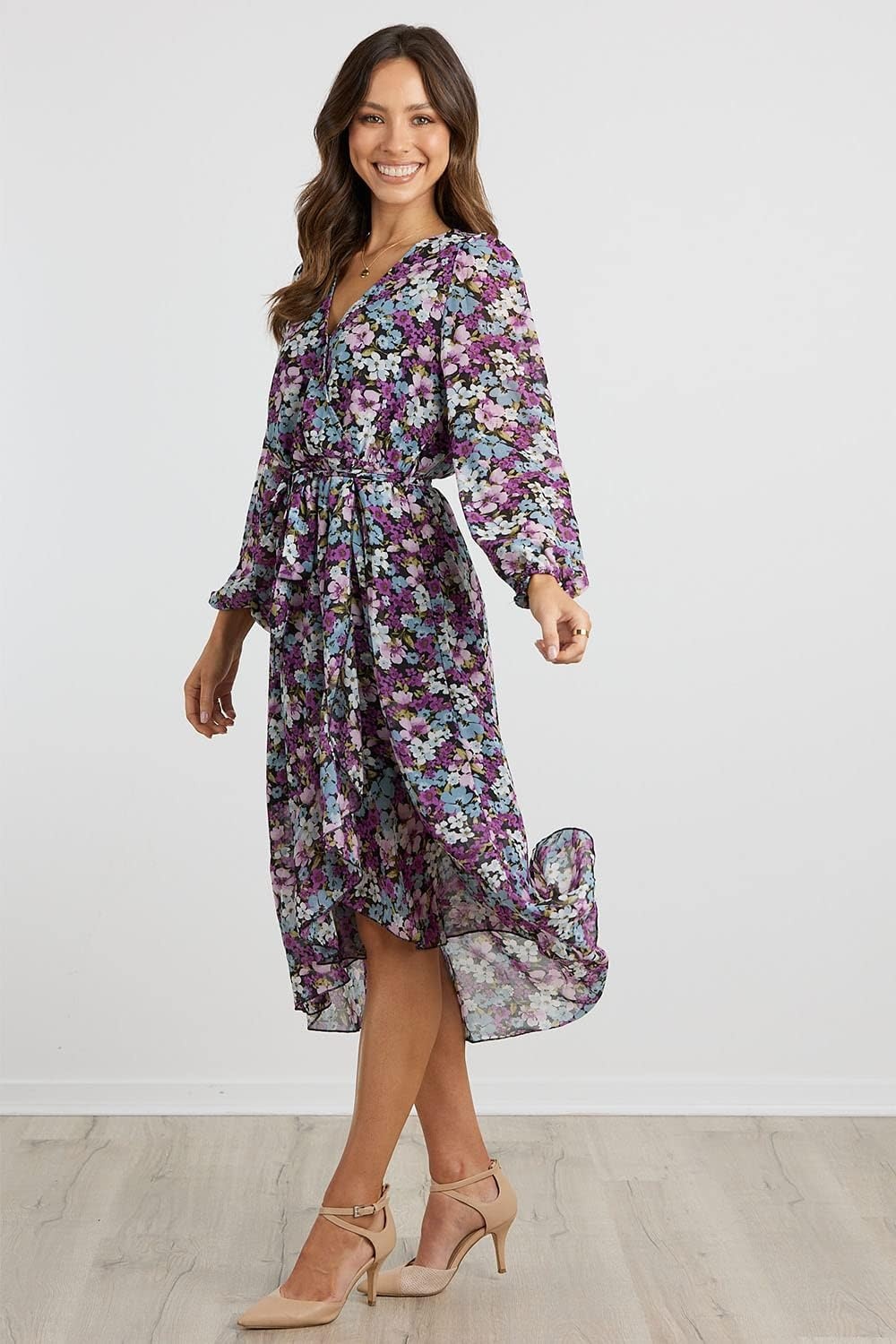 image:imagePRETTYGARDEN Womens Long Sleeve Boho Maxi Fall Floral Wedding Guest DressesFloral Purple