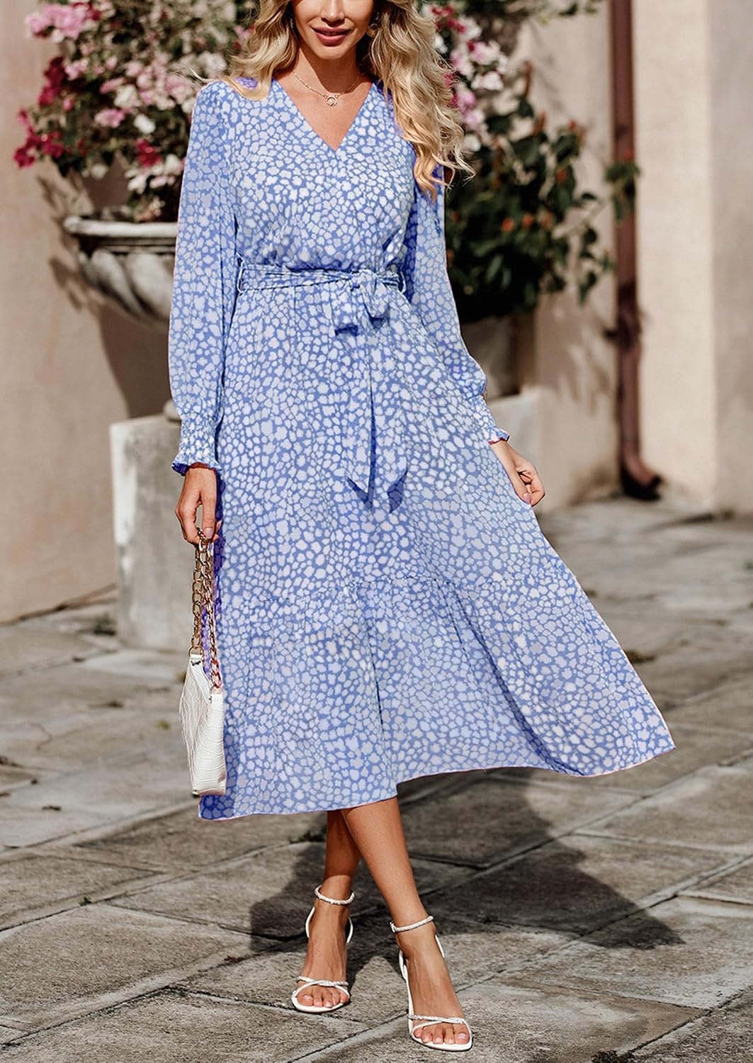 image:imagePRETTYGARDEN Womens Long Sleeve Boho Maxi Fall Floral Wedding Guest DressesLight Blue
