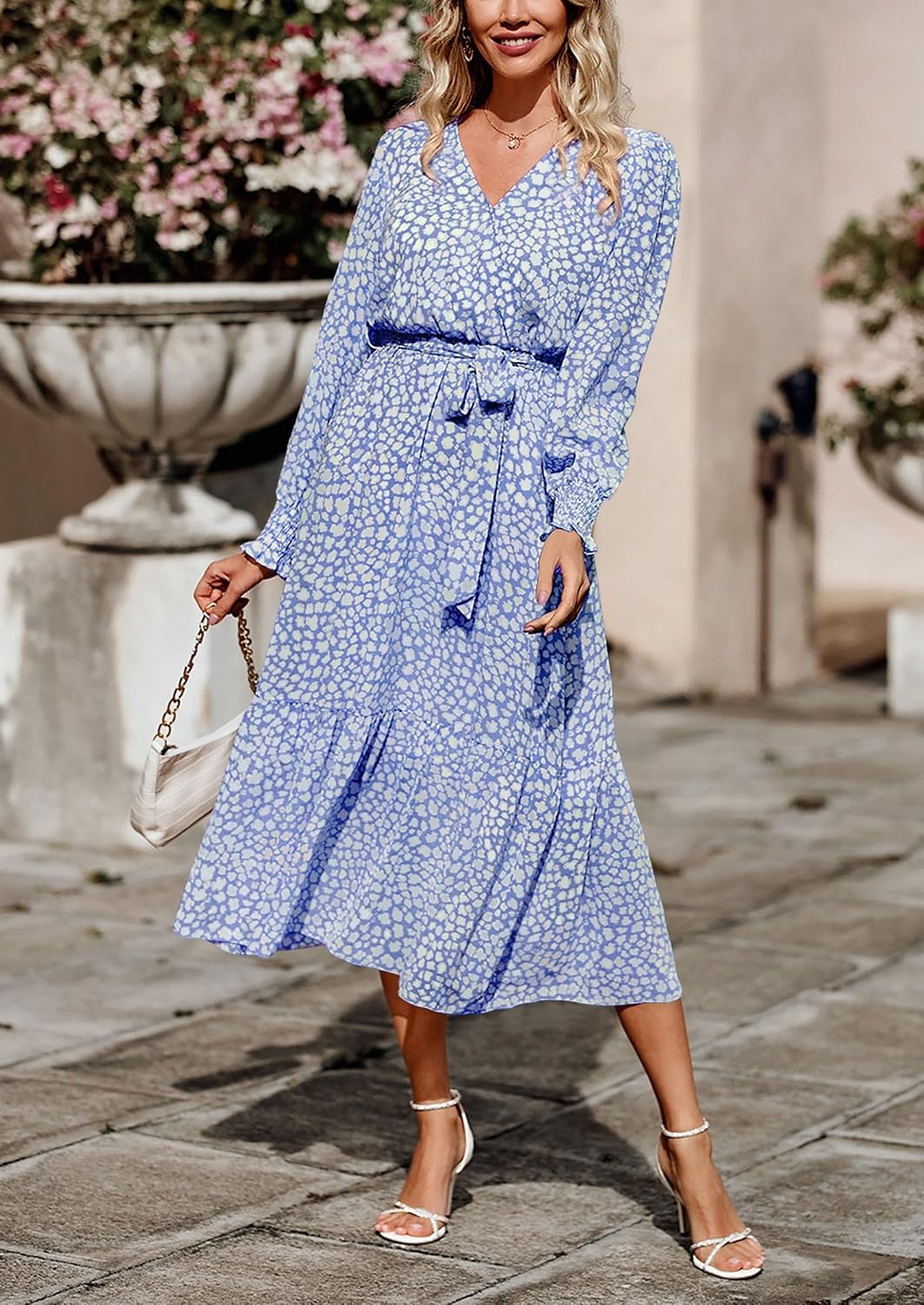 image:imagePRETTYGARDEN Womens Long Sleeve Boho Maxi Fall Floral Wedding Guest DressesLight Blue