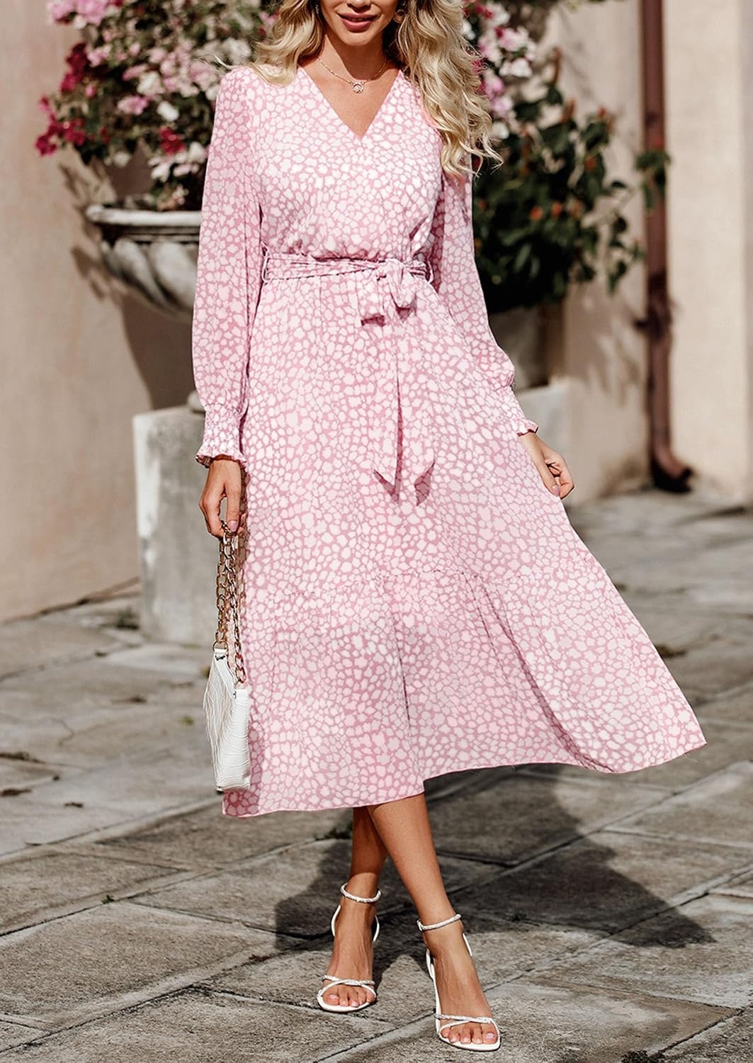 image:imagePRETTYGARDEN Womens Long Sleeve Boho Maxi Fall Floral Wedding Guest DressesPink