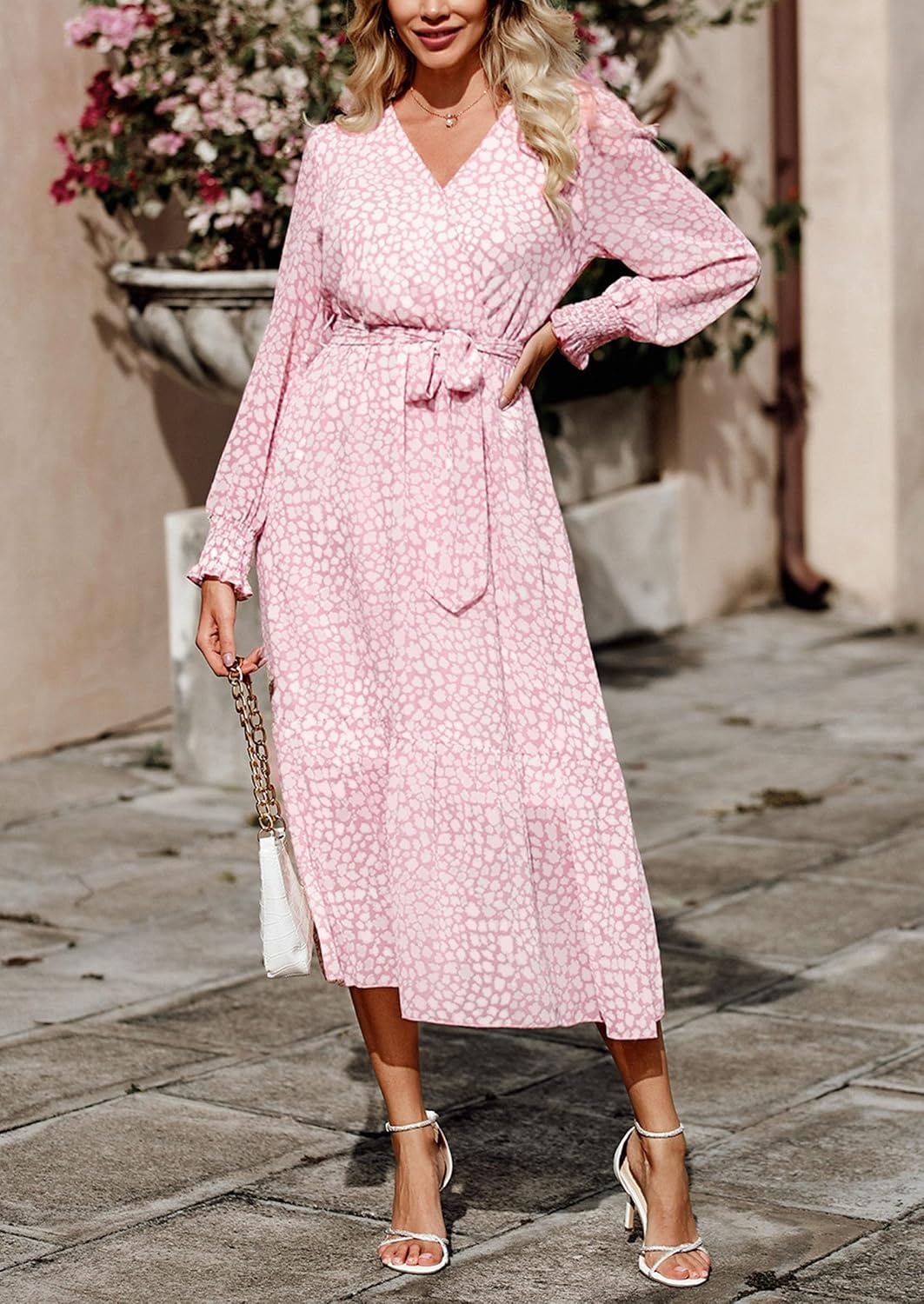 image:imagePRETTYGARDEN Womens Long Sleeve Boho Maxi Fall Floral Wedding Guest DressesPink