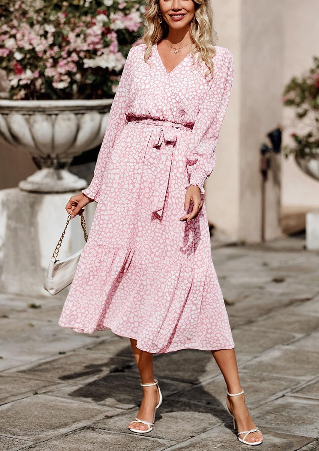 image:imagePRETTYGARDEN Womens Long Sleeve Boho Maxi Fall Floral Wedding Guest DressesPink