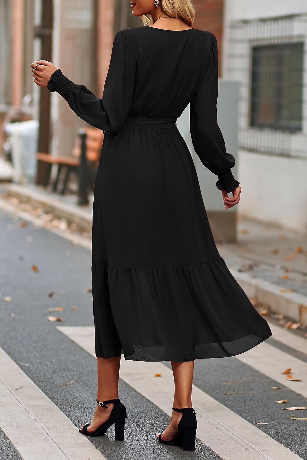 image:imagePRETTYGARDEN Womens Long Sleeve Boho Maxi Fall Floral Wedding Guest DressesSolid Black