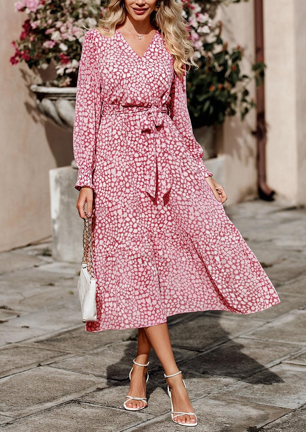 image:imagePRETTYGARDEN Womens Long Sleeve Boho Maxi Fall Floral Wedding Guest DressesWine Red