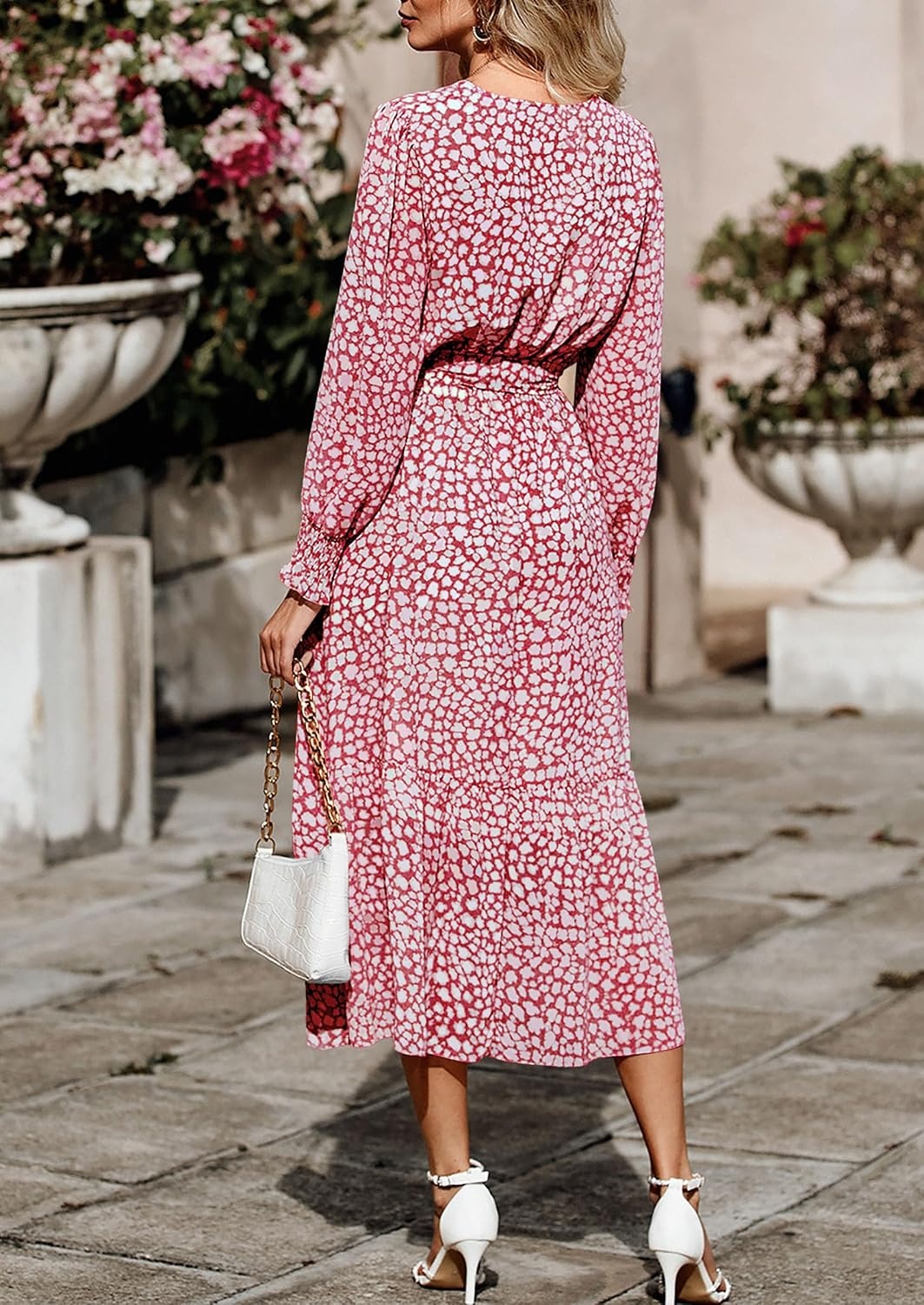image:imagePRETTYGARDEN Womens Long Sleeve Boho Maxi Fall Floral Wedding Guest DressesWine Red