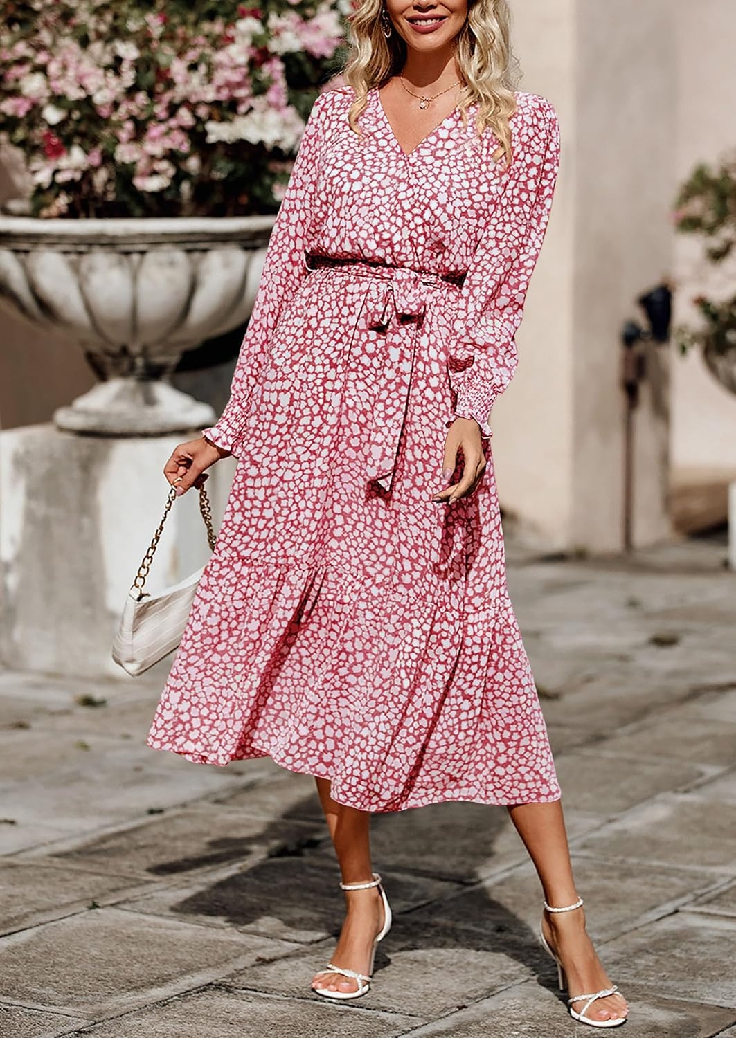 image:imagePRETTYGARDEN Womens Long Sleeve Boho Maxi Fall Floral Wedding Guest DressesWine Red