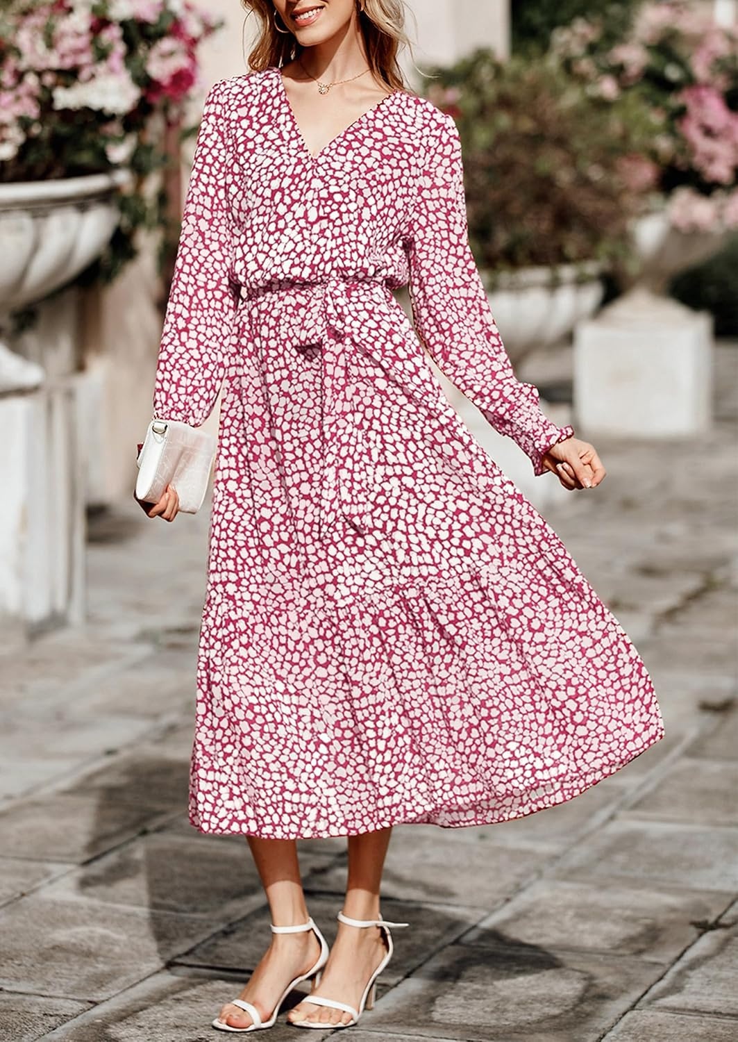 image:imagePRETTYGARDEN Womens Long Sleeve Boho Maxi Fall Floral Wedding Guest DressesWine Red