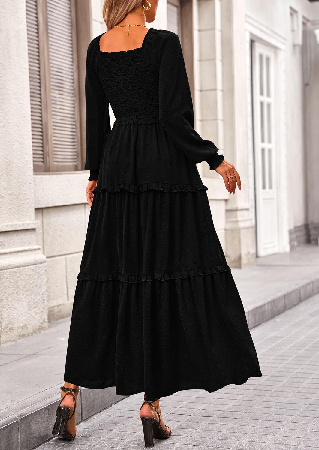 image:imagePRETTYGARDEN Womens Smocked Long Sleeve Maxi Dress Wedding Guest DressesBlack