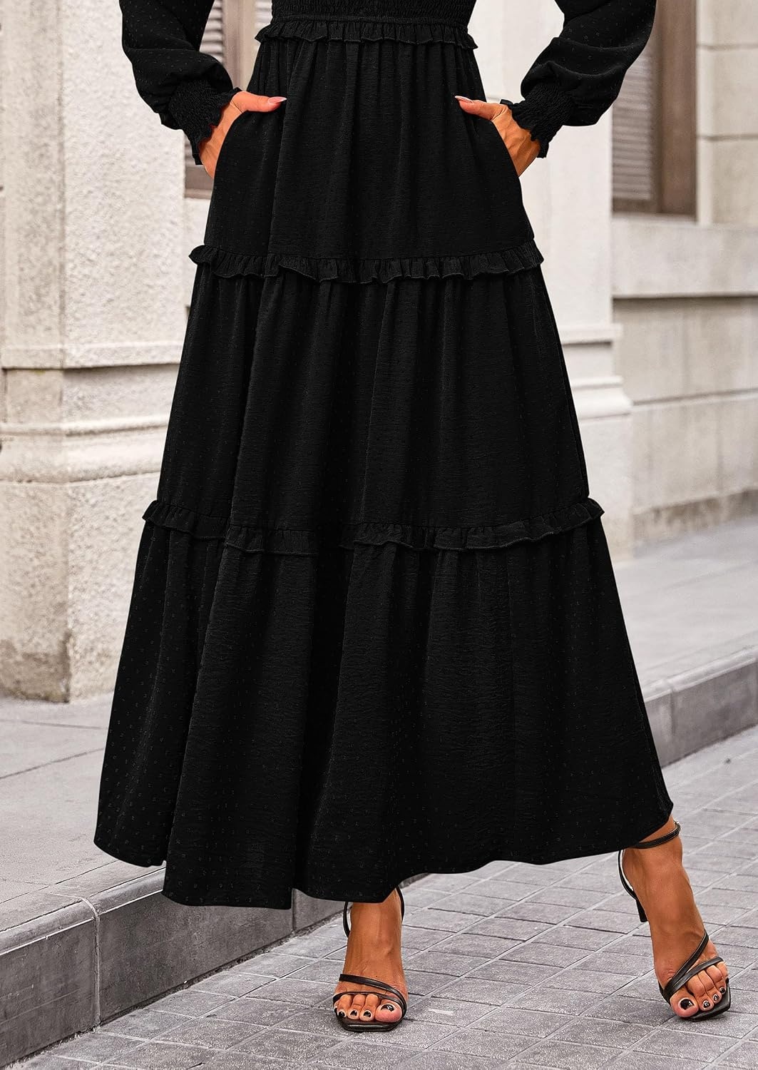 image:imagePRETTYGARDEN Womens Smocked Long Sleeve Maxi Dress Wedding Guest DressesBlack