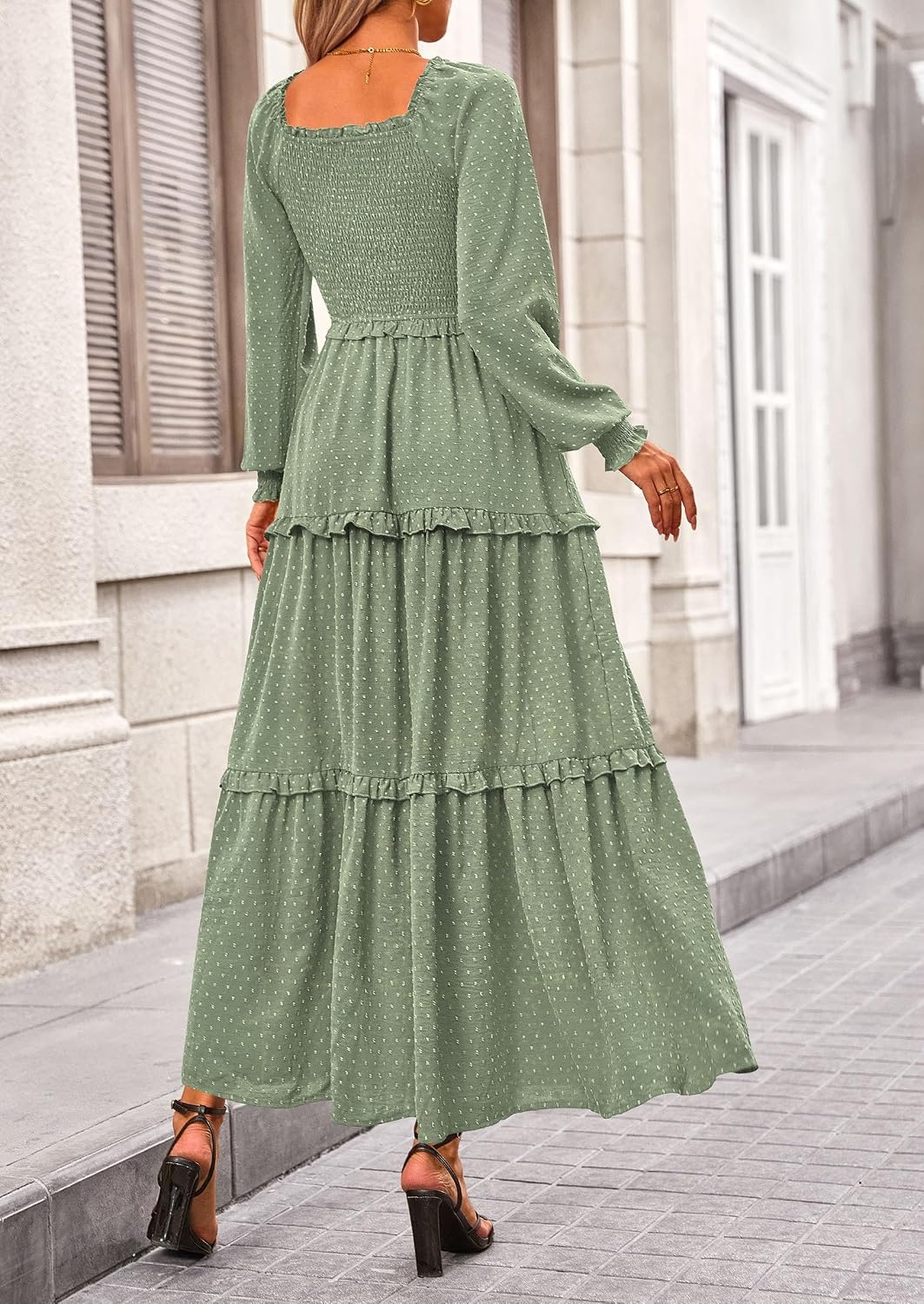 image:imagePRETTYGARDEN Womens Smocked Long Sleeve Maxi Dress Wedding Guest DressesGrey Green