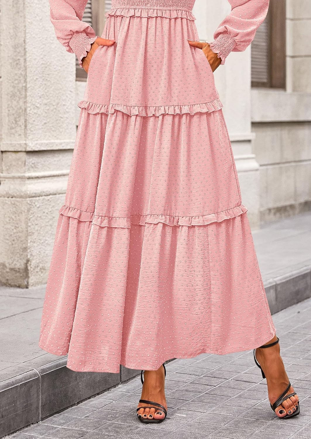 image:imagePRETTYGARDEN Womens Smocked Long Sleeve Maxi Dress Wedding Guest DressesPink