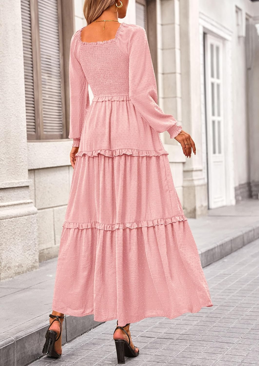 image:imagePRETTYGARDEN Womens Smocked Long Sleeve Maxi Dress Wedding Guest DressesPink