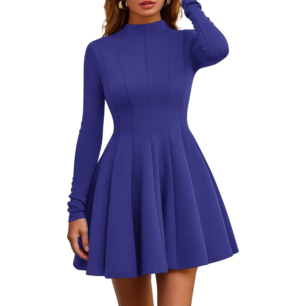 image:imagePRETTYGARDEN Fall Dresses for Women Long Sleeve Flowy Mini Homecoming DressBlue