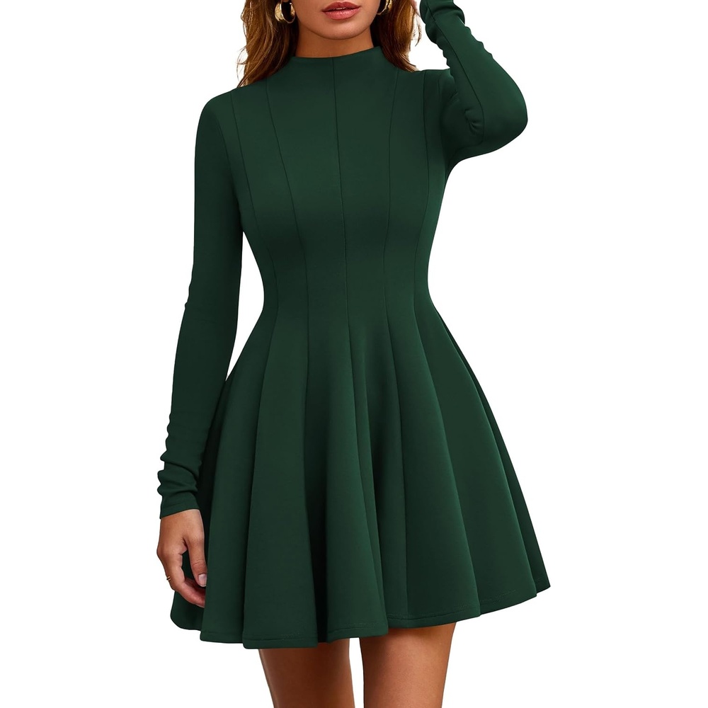 image:imagePRETTYGARDEN Fall Dresses for Women Long Sleeve Flowy Mini Homecoming DressDark Green