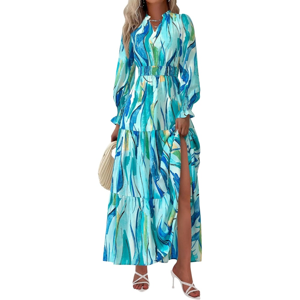 image:imagePRETTYGARDEN Womens Floral Maxi Dress Fall A Line Wedding Guest DressesBlue