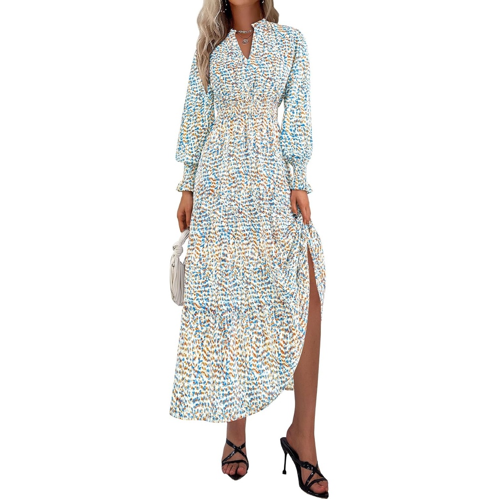 image:imagePRETTYGARDEN Womens Floral Maxi Dress Fall A Line Wedding Guest DressesFloral Blue White