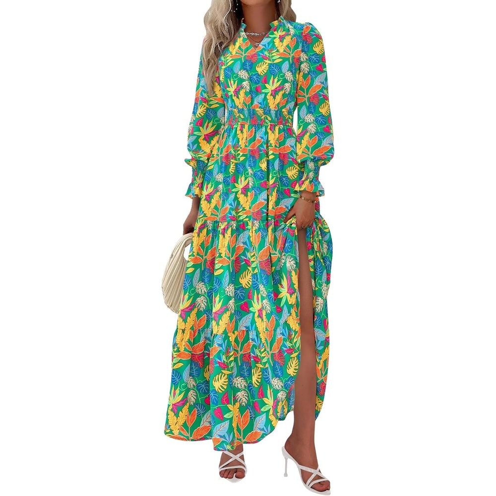 image:imagePRETTYGARDEN Womens Floral Maxi Dress Fall A Line Wedding Guest DressesFloral Green
