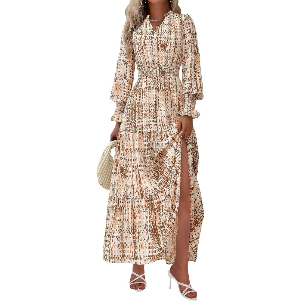 image:imagePRETTYGARDEN Womens Floral Maxi Dress Fall A Line Wedding Guest DressesFloral Khaki