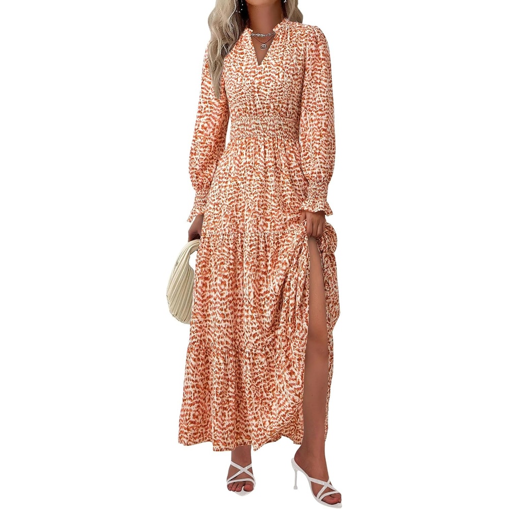 image:imagePRETTYGARDEN Womens Floral Maxi Dress Fall A Line Wedding Guest DressesFloral Orange