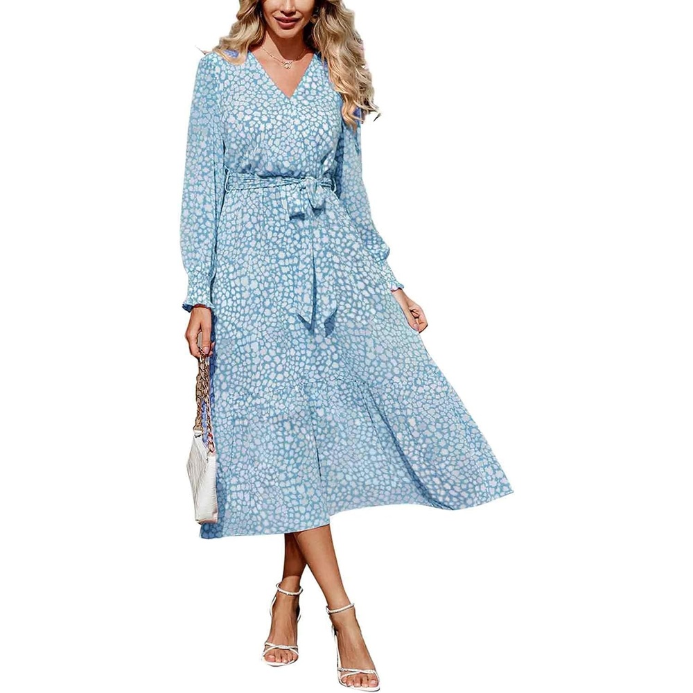 image:imagePRETTYGARDEN Womens Long Sleeve Boho Maxi Fall Floral Wedding Guest DressesDark Blue