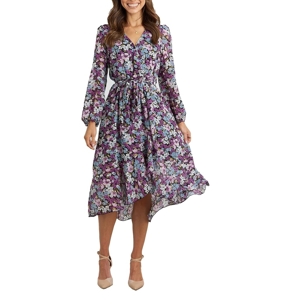 image:imagePRETTYGARDEN Womens Long Sleeve Boho Maxi Fall Floral Wedding Guest DressesFloral Purple