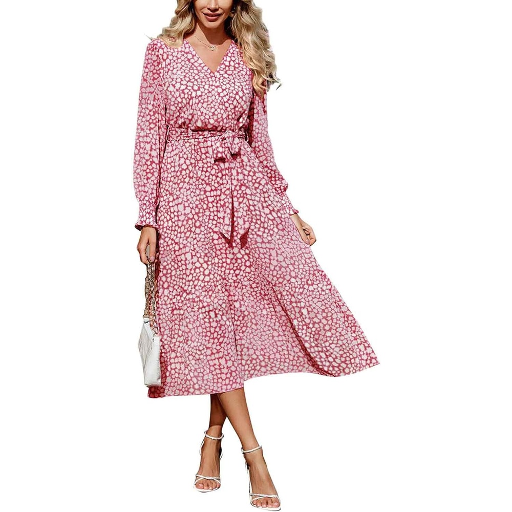 image:imagePRETTYGARDEN Womens Long Sleeve Boho Maxi Fall Floral Wedding Guest DressesWine Red