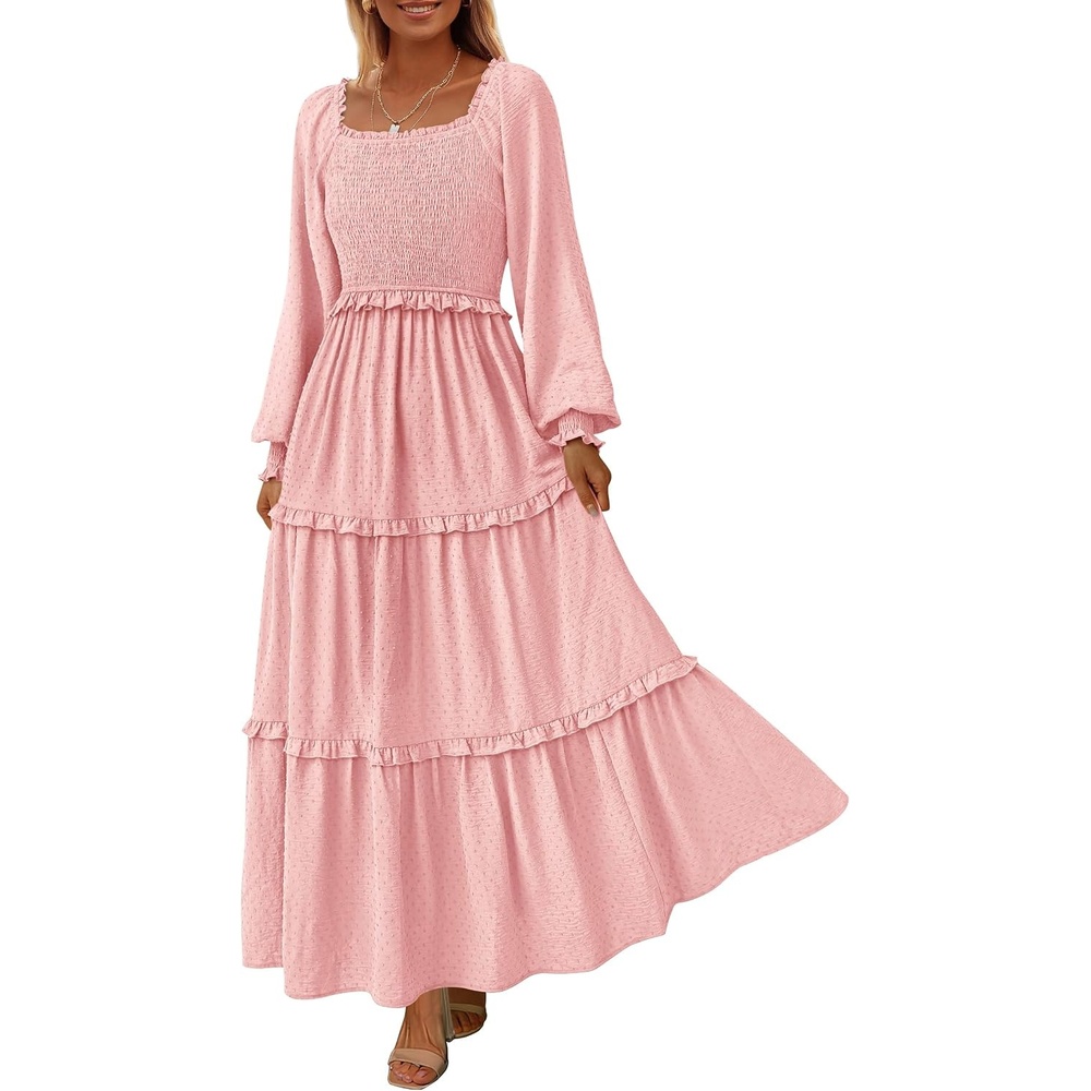 image:imagePRETTYGARDEN Womens Smocked Long Sleeve Maxi Dress Wedding Guest DressesPink