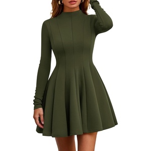 PRETTYGARDEN Fall Dresses for Women Long Sleeve Flowy Mini Homecoming Dress(Army Green)