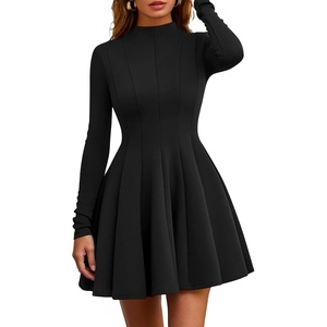 PRETTYGARDEN Fall Dresses for Women Long Sleeve Flowy Mini Homecoming Dress(Black)