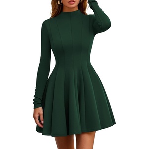 PRETTYGARDEN Fall Dresses for Women Long Sleeve Flowy Mini Homecoming Dress(Dark Green)