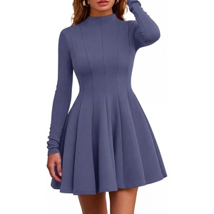 PRETTYGARDEN Fall Dresses for Women Long Sleeve Flowy Mini Homecoming Dress(Dusty Blue)