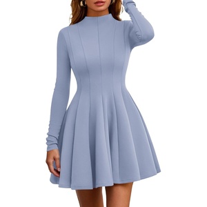 PRETTYGARDEN Fall Dresses for Women Long Sleeve Flowy Mini Homecoming Dress(Light Blue)