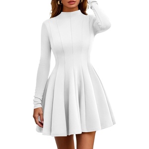 PRETTYGARDEN Fall Dresses for Women Long Sleeve Flowy Mini Homecoming Dress(White)