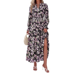 PRETTYGARDEN Women’s Floral Maxi Dress Fall A Line Wedding Guest Dresses(Floral Black Pink)
