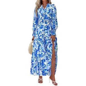 PRETTYGARDEN Women’s Floral Maxi Dress Fall A Line Wedding Guest Dresses(Floral Blue)