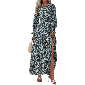 PRETTYGARDEN Women’s Floral Maxi Dress Fall A Line Wedding Guest Dresses(Floral Blue Yellow)
