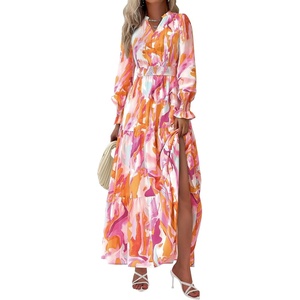 PRETTYGARDEN Women’s Floral Maxi Dress Fall A Line Wedding Guest Dresses(Floral Brown Purple)