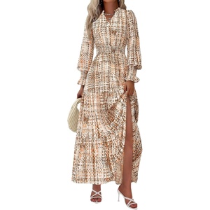 PRETTYGARDEN Women’s Floral Maxi Dress Fall A Line Wedding Guest Dresses(Floral Khaki)